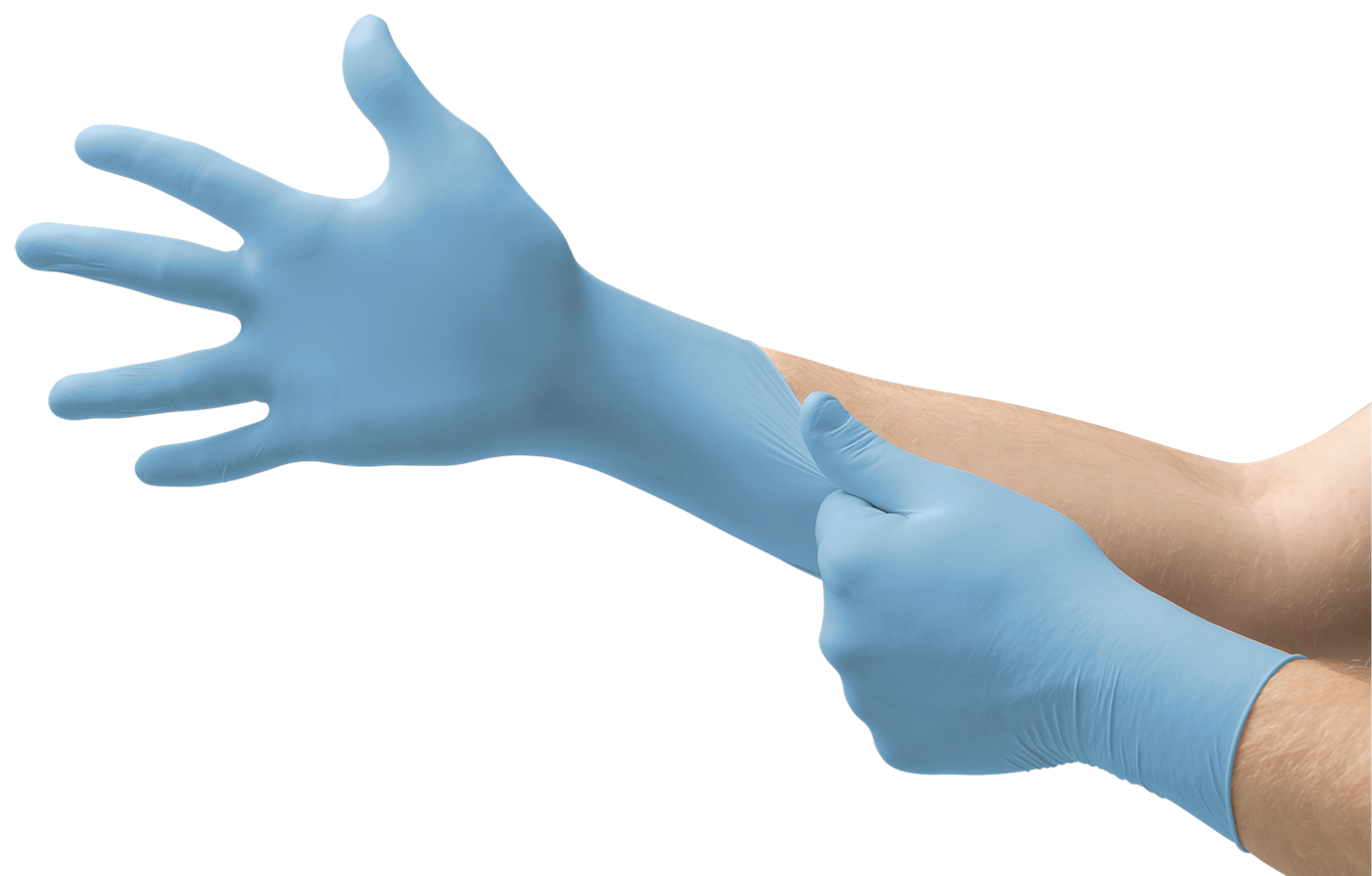 Ansell tnt blue 92-575 nitrile glove chemical resistant powdered disposable rolled beaded cut